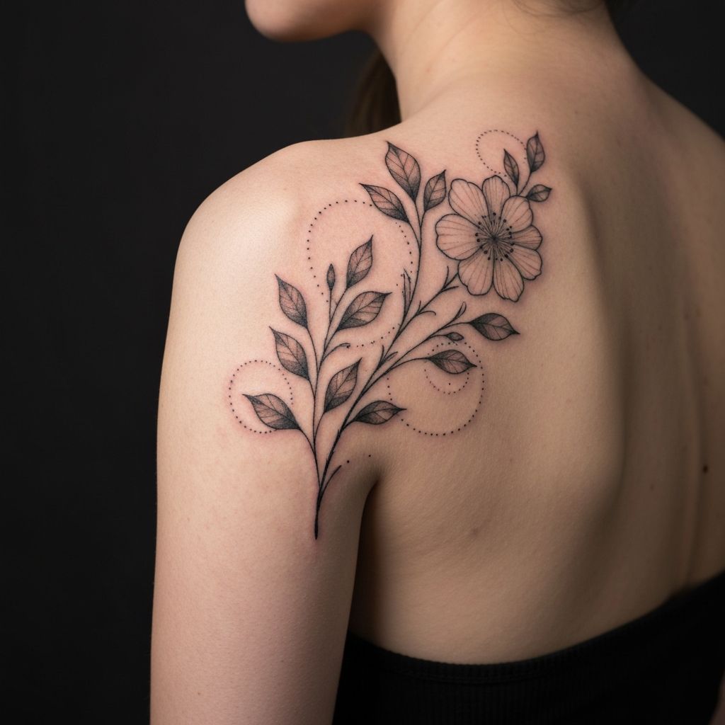 Beautiful botanical floral tattoo design